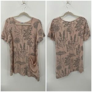 BlueBerry pink and gray floral linen dress